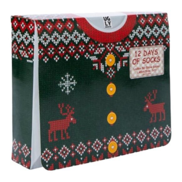 12 Days of Ugly Sweater Socks Women’s No-Show Size 9-11 NEW Holiday Gift Set - Picture 2 of 4